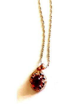 Gen Oval Ruby, Sapphires & Crystals Necklace W/.925 Silver Ch Rose Gold 18-Inch